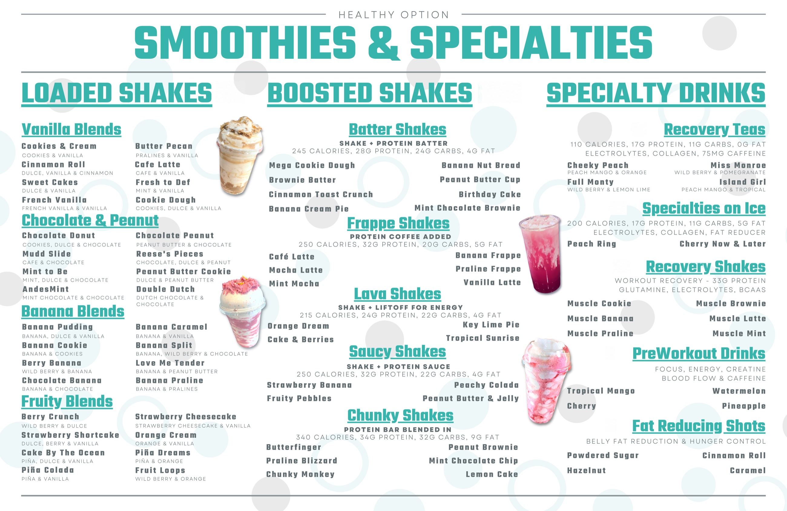Back of the Imperial Nutrition printed menu