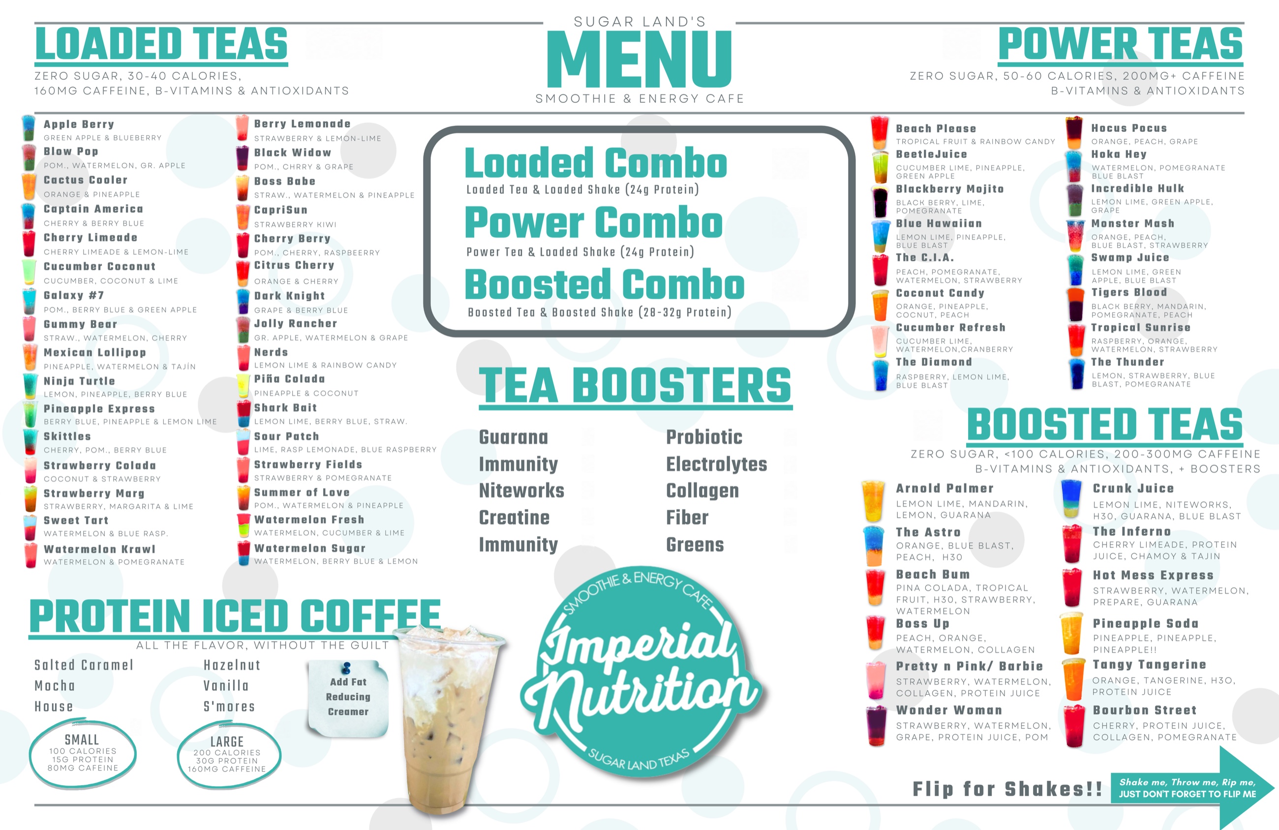 Front of the Imperial Nutrition printed menu